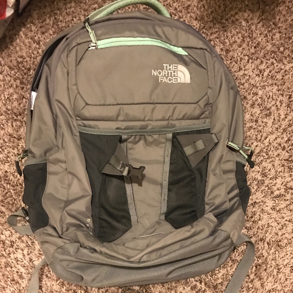 North Face grey & turquoise backpack